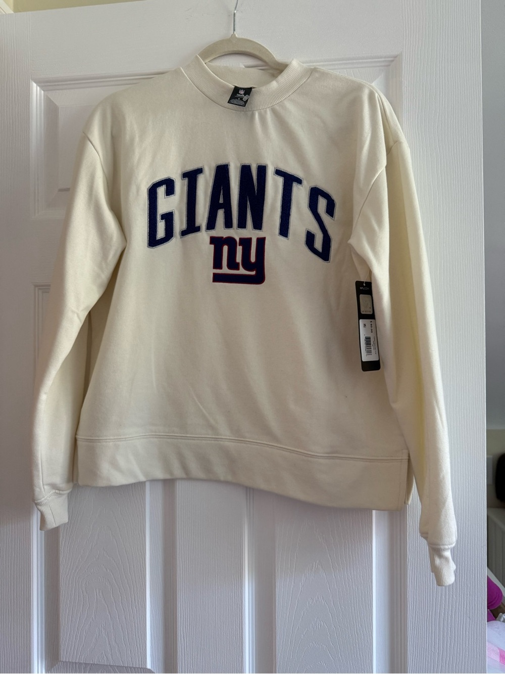 NFL Cream Giants Crewneck with Navy and Red Logo
